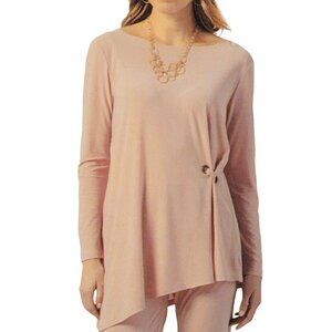 Charlie Paige Asymmetrical Tunic Top Long Sleeve Side Cinch Detail Dusty Pink 1X